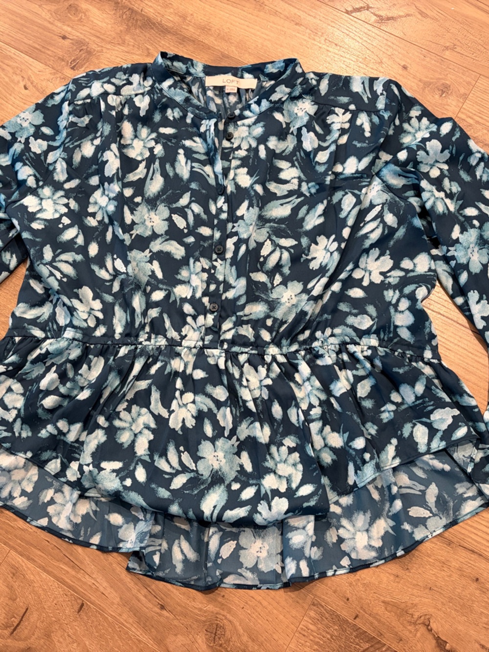 LOFT Navy Floral Peplum Blouse